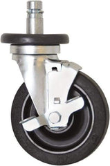 Eagle MHC - 5" Diam x 1-1/4" Wide x 8-1/4" OAH Stem Mount Swivel Caster with Brake - Rubber, 300 Lb Capacity, Plain Bearing, 1" Round Stem - Americas Industrial Supply