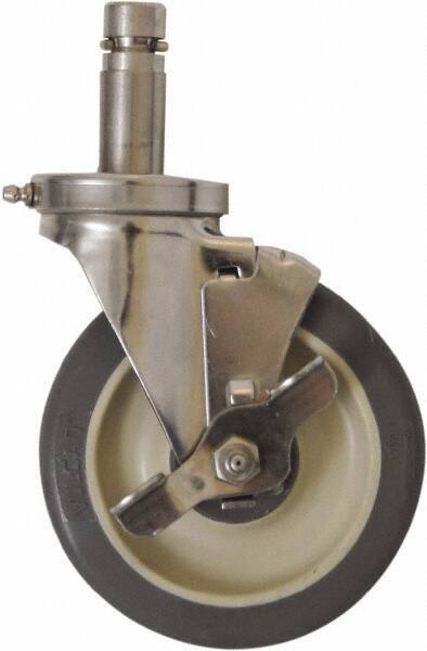 Eagle MHC - 5" Diam x 1-1/4" Wide x 8-1/4" OAH Stem Mount Swivel Caster with Brake - Polyurethane, 300 Lb Capacity, Sealed Precision Ball Bearing, 1" Round Stem - Americas Industrial Supply