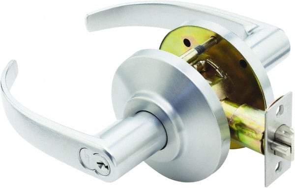 Stanley - Grade 2 Storeroom Lever Lockset for 1-3/8 to 2" Thick Doors - 2-3/4" Back Set, Best SFIC Cylinder, Brass, Satin Chrome Finish - Americas Industrial Supply