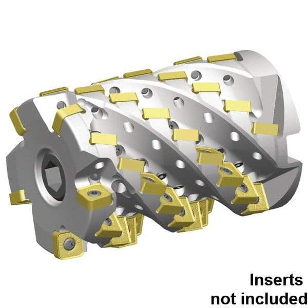 Kennametal - 40 Inserts, 3" Cut Diam, 1-1/4" Arbor Diam, 3.053" Max Depth of Cut, Indexable Square-Shoulder Face Mill - 0° Lead Angle, 3-1/2" High, SNHJ1206.. Insert Compatibility, Through Coolant, Series HARVI Ultra 8X - Americas Industrial Supply