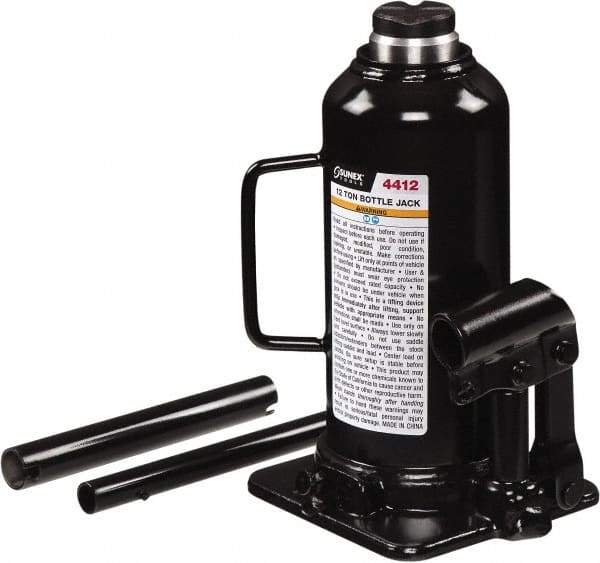 Sunex Tools - 12 Ton Capacity Bottle Jack - 9.1" to 18.3" High, 5.71" Long x 4.96" Wide Base - Americas Industrial Supply