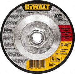DeWALT - 4-1/2" Wheel Diam, 1/4" Wheel Thickness, 5/8" Arbor Hole, Type 27 Depressed Center Wheel - Fine/Coarse Grade, Ceramic, 13,300 Max RPM - Americas Industrial Supply