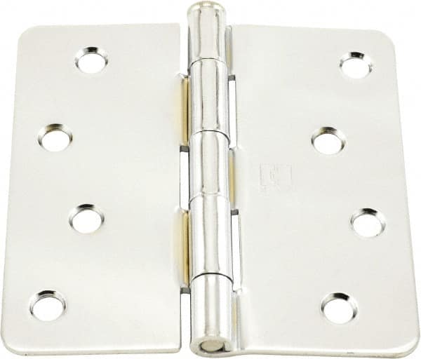 Hager - 4" Wide x 4" High 1/4 Radius Residential Hinge - Round Edge, Steel, Bright Chrome Finish - Americas Industrial Supply