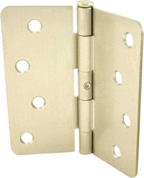 Hager - 4" Wide x 4" High 1/4 Radius Residential Hinge - Round Edge, Steel, Satin Nickel Finish - Americas Industrial Supply
