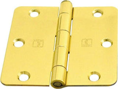 Hager - 3-1/2" Wide x 3-1/2" High 1/4 Radius Residential Hinge - Round Edge, Steel, Bright Brass Finish - Americas Industrial Supply
