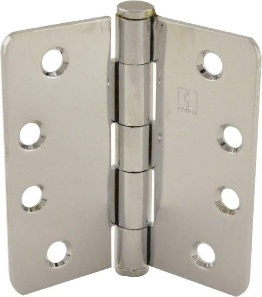 Hager - 4" Wide x 4" High 1/4 Radius Residential Hinge - Round Edge, Steel, Bright Chrome Finish - Americas Industrial Supply