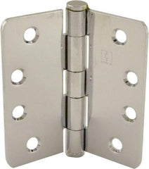 Hager - 4" Wide x 4" High 1/4 Radius Residential Hinge - Round Edge, Steel, Bright Chrome Finish - Americas Industrial Supply