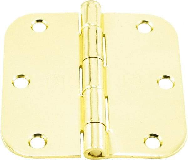 Hager - 3-1/2" Wide x 3-1/2" High 5/8 Radius Residential Hinge - Round Edge, Steel, Bright Brass Finish - Americas Industrial Supply