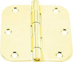 Hager - 3-1/2" Wide x 3-1/2" High 5/8 Radius Residential Hinge - Round Edge, Steel, Bright Brass Finish - Americas Industrial Supply