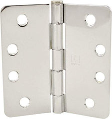 Hager - 4" Wide x 4" High 1/4 Radius Residential Hinge - Round Edge, Steel, Bright Chrome Finish - Americas Industrial Supply