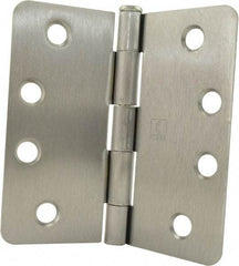 Hager - 4" Wide x 4" High 1/4 Radius Residential Hinge - Round Edge, Steel, Satin Chrome Finish - Americas Industrial Supply