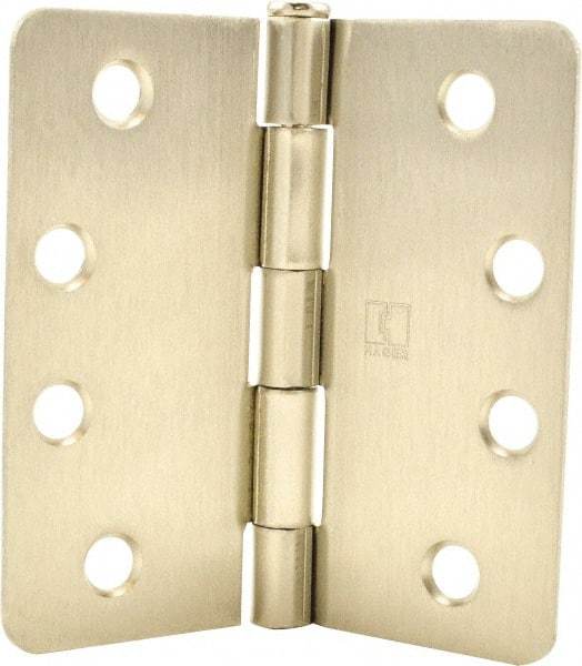 Hager - 4" Wide x 4" High 1/4 Radius Residential Hinge - Round Edge, Steel, Satin Nickel Finish - Americas Industrial Supply