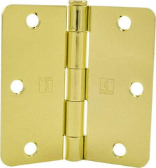 Hager - 3-1/2" Wide x 3-1/2" High 1/4 Radius Residential Hinge - Round Edge, Steel, Bright Brass Finish - Americas Industrial Supply