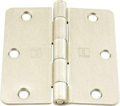 Hager - 3-1/2" Wide x 3-1/2" High 1/4 Radius Residential Hinge - Round Edge, Steel, Satin Nickel Finish - Americas Industrial Supply