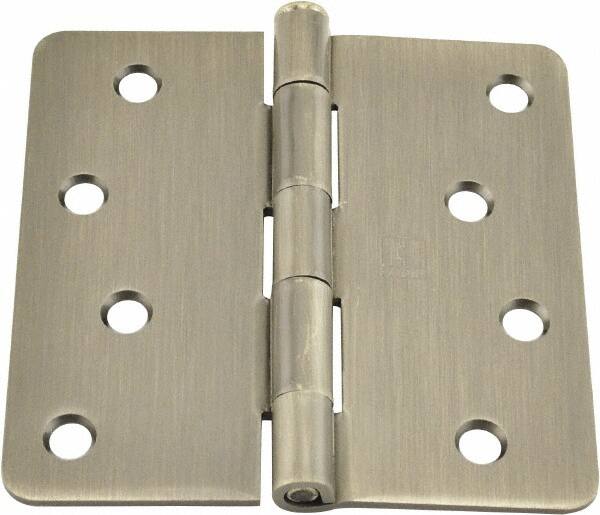 Hager - 4" Wide x 4" High 1/4 Radius Residential Hinge - Round Edge, Steel, Nickel Finish - Americas Industrial Supply