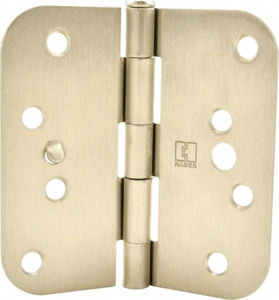 Hager - 4" Wide x 4" High 5/8 Radius Residential Hinge - Round Edge, Steel, Satin Nickel Finish - Americas Industrial Supply