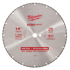 Wet & Dry Cut Saw Blade: 14″ Dia, 1″ Arbor Hole, 1/8″ Kerf Width Use on Ferrous Steel, Light Stainless Steel, PVC, Ductile Iron, Fiberglass, Brick & Block, Standard Arbor