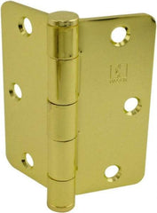 Hager - 3-1/2" Wide x 3-1/2" High Standard Weight Plain Bearing Residential Hinge - Round Edge, Steel, Bright Brass Finish - Americas Industrial Supply