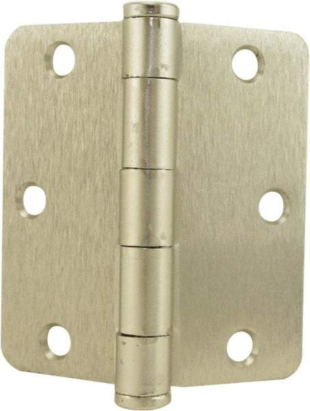 Hager - 3-1/2" Wide x 3-1/2" High Standard Weight Plain Bearing Residential Hinge - Round Edge, Steel, Satin Nickel Finish - Americas Industrial Supply