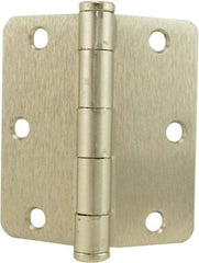 Hager - 3-1/2" Wide x 3-1/2" High Standard Weight Plain Bearing Residential Hinge - Round Edge, Steel, Satin Nickel Finish - Americas Industrial Supply