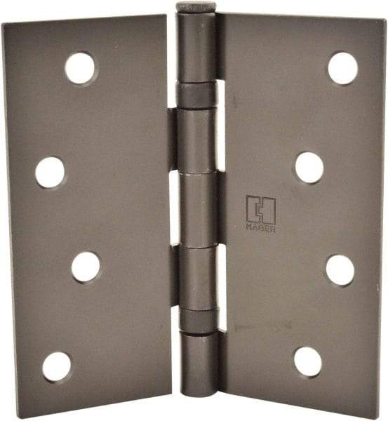 Hager - 4" Wide x 4" High Standard Weight Ball Bearing Residential Hinge - Square Edge, Steel, Matte Antique Bronze Finish - Americas Industrial Supply