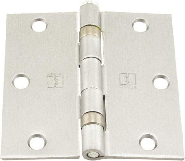 Hager - 3-1/2" Wide x 3-1/2" High Standard Weight Ball Bearing Residential Hinge - Square Edge, Steel, Satin Chrome Finish - Americas Industrial Supply