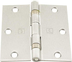 Hager - 3-1/2" Wide x 3-1/2" High Standard Weight Ball Bearing Residential Hinge - Square Edge, Steel, Satin Chrome Finish - Americas Industrial Supply