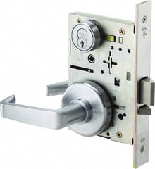 Stanley - Classroom Lever Lockset for 1-3/8 to 1-3/4" Thick Doors - 2-3/8 to 2-3/4" Back Set, Brass, Satin Chrome Finish - Americas Industrial Supply