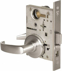 Stanley - Office Lever Lockset for 1-3/8 to 1-3/4" Thick Doors - 2-3/8 to 2-3/4" Back Set, Brass, Satin Chrome Finish - Americas Industrial Supply