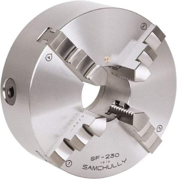 Samchully - 4 Jaw, 310mm Diam, Self Centering Manual Lathe Chuck - Rear Mount, Adjustable, 100mm Through Hole Diam, Forged Steel - Americas Industrial Supply