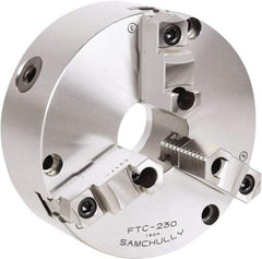Samchully - 3 Jaw, 192mm Diam, Self Centering Manual Lathe Chuck - Front Mount, Adjustable, 57mm Through Hole Diam, Forged Steel - Americas Industrial Supply
