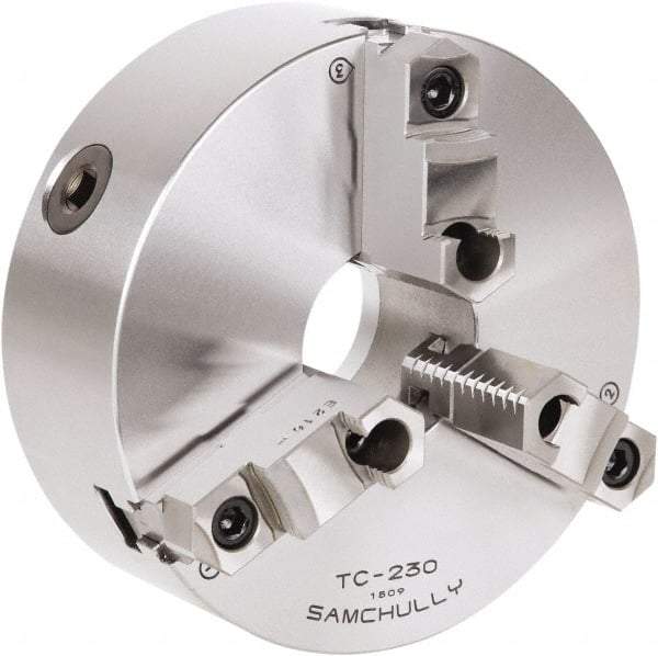 Samchully - 3 Jaw, 273mm Diam, Self Centering Manual Lathe Chuck - Rear Mount, Adjustable, 89mm Through Hole Diam, Forged Steel - Americas Industrial Supply