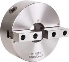 Samchully - 2 Jaw, 232mm Diam, Self Centering Manual Lathe Chuck - Front Mount, Adjustable, 75mm Through Hole Diam, Forged Steel - Americas Industrial Supply