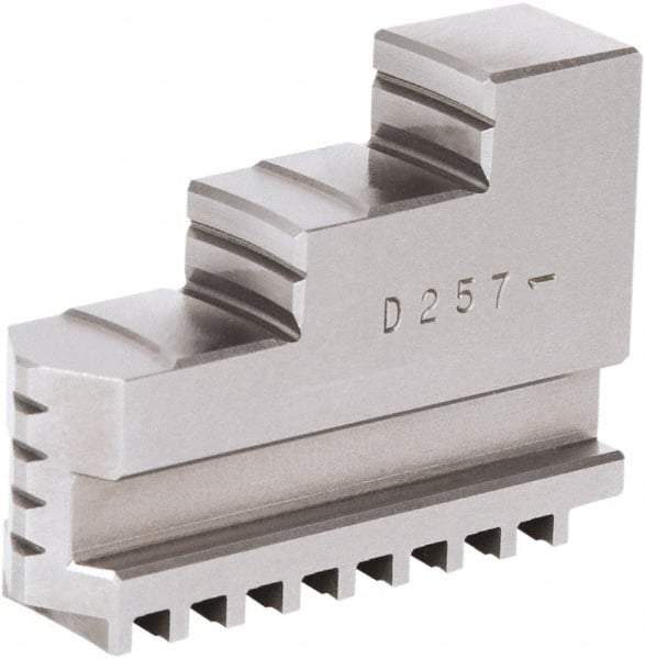 Samchully - 6-1/2" Max Chuck Diam Compatibility, Steel Square Serrated Hard Lathe Top Jaws - 2 Steps, 19mm Wide x 65mm Long x 46.5mm High - Americas Industrial Supply