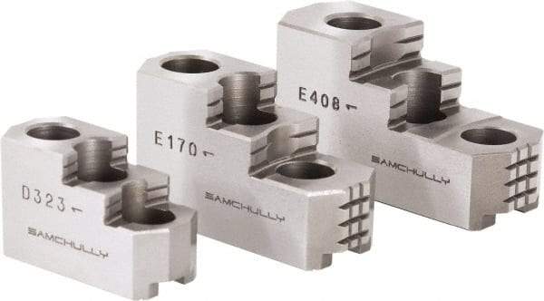 Samchully - 10" Max Chuck Diam Compatibility, Steel 1.5mm x 60° Serrated Hard Lathe Top Jaws - 2 Steps, 40mm Wide x 99.5mm Long x 51mm High - Americas Industrial Supply