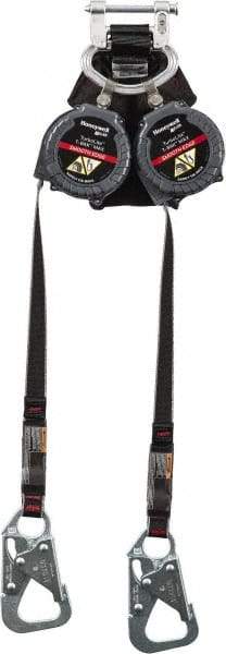 Miller - 7.5' Long, 420 Lb Capacity, Polyester Webbing Fall Limiter - Steel Locking Snap Hook Connector, Aluminum Carabiner Connector with Integral Shock Pack, Black - Americas Industrial Supply