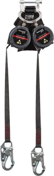 Miller - 9' Long, 420 Lb Capacity, Spectra Webbing Fall Limiter - Steel Locking Snap Hook Connector, Aluminum Carabiner Connector with Integral Shock Pack, Black - Americas Industrial Supply