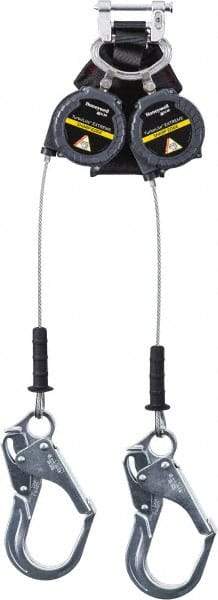 Miller - 6' Long, 420 Lb Capacity, Galvanized Steel Cable Fall Limiter - Aluminum Locking Rebar Hook Connector, Aluminum Carabiner Connector with Integral Shock Pack - Americas Industrial Supply