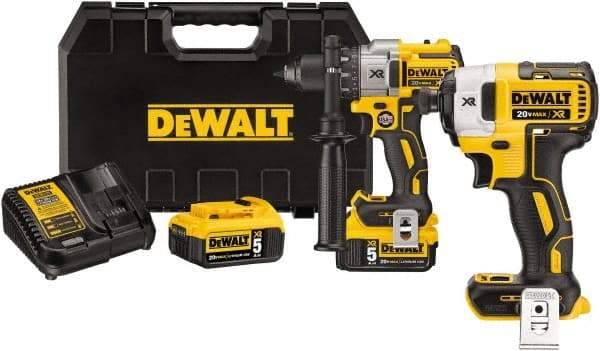 DeWALT - 20 Volt 1/2" Chuck Pistol Grip Handle Cordless Drill - 0-2000 RPM, Keyless Chuck, Reversible, 2 Lithium-Ion Batteries Included - Americas Industrial Supply