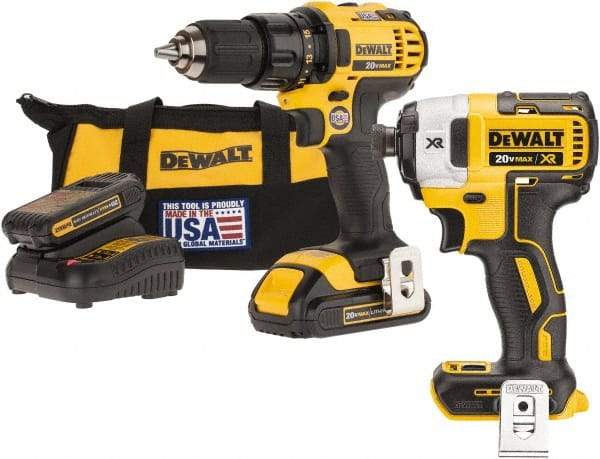 DeWALT - 20 Volt 1/2" Chuck Pistol Grip Handle Cordless Drill - 0-600 & 0-2000 RPM, Keyless Chuck, Reversible, 2 Lithium-Ion Batteries Included - Americas Industrial Supply