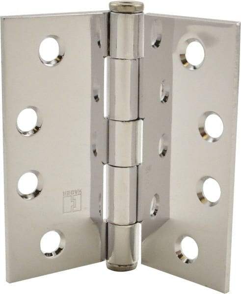 Hager - 4" Long x 4" Wide x 0.062" Thick, Steel Full Mortise Hinge - Bright Chrome Finish, 5 Knuckles - Americas Industrial Supply