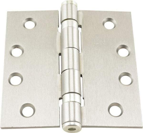 Hager - 4" Long x 4" Wide x 0.062" Thick, Steel Full Mortise Ball Bearing Hinge - Satin Chrome Finish, 5 Knuckles - Americas Industrial Supply