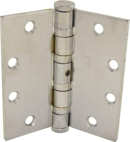 Hager - 4-1/2" Long x 4-1/2" Wide x 0.062" Thick, Steel Full Mortise Ball Bearing Hinge - Satin Chrome Finish, 5 Knuckles - Americas Industrial Supply