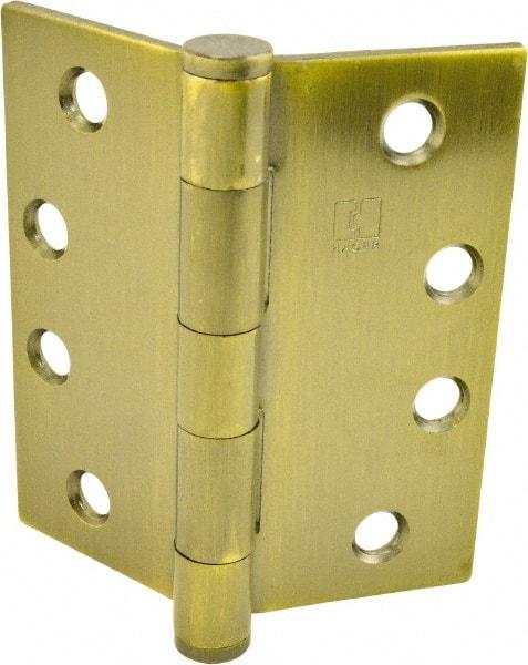 Hager - 4" Long x 4" Wide x 0.062" Thick, Steel Full Mortise Hinge - Antique Brass Finish, 5 Knuckles - Americas Industrial Supply