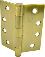 Hager - 4" Long x 4" Wide x 0.062" Thick, Steel Full Mortise Hinge - Antique Brass Finish, 5 Knuckles - Americas Industrial Supply
