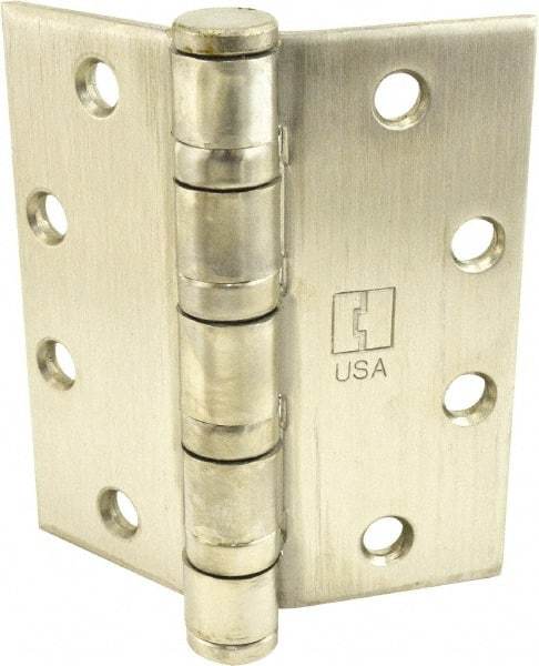 Hager - 4-1/2" Long x 4-1/2" Wide x 0.062" Thick, Stainless Steel Full Mortise Ball Bearing Hinge - Satin Stainless Steel Finish, 5 Knuckles - Americas Industrial Supply