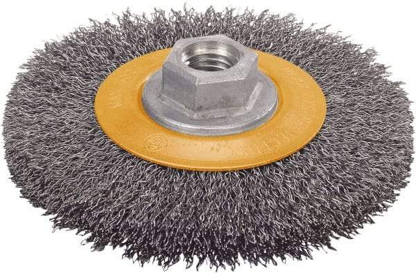 WALTER Surface Technologies - 4-1/2" OD, 5/8-11 Arbor Hole, Crimped Steel Wheel Brush - 5/8" Face Width, 1" Trim Length, 0.0118" Filament Diam, 12,500 RPM - Americas Industrial Supply