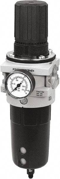 Parker - 3/4" NPT Port Heavy-Duty 1 Piece Filter/Regulator FRL Unit - Polypropylene Bowl, 335 SCFM, 254 Max psi, 13-1/2" High, Manual Drain - Americas Industrial Supply