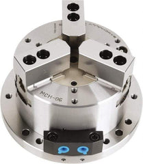 Samchully - 3 Jaw, 255mm Chuck Diam, Plain Back Mount, 0mm Through Hole Diam, Self-Contained Hydraulic Power Lathe Chuck - 1.5mm x 60° Serrated Jaw Interface, Steel Body - Americas Industrial Supply