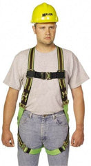 Miller - 400 Lb Capacity, Size Universal, Full Body Construction Safety Harness - Polyester Webbing, Quick Connect Leg Strap, Quick Connect Chest Strap, Green/Black - Americas Industrial Supply